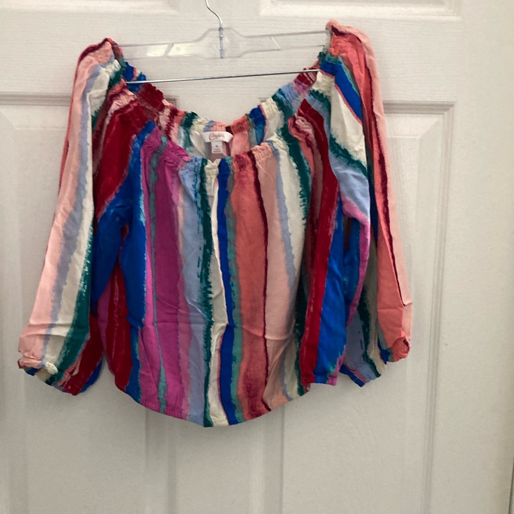Candie's Red and Pink Smocked Ruffled Blouse 3/4 Sleeve